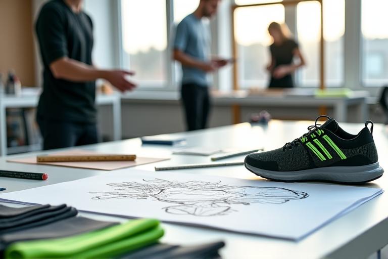 Un atelier de conception de vêtements de sport avec des croquis et des tissus